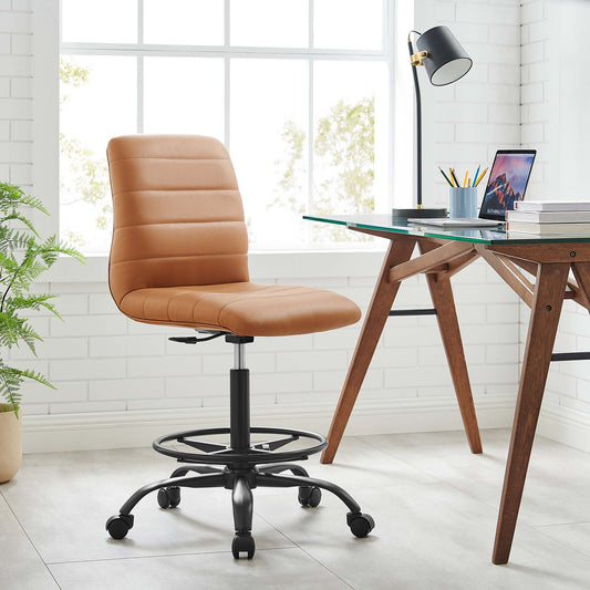 Drift Armless Eco-Leather Drafting Chair, Black & Tan