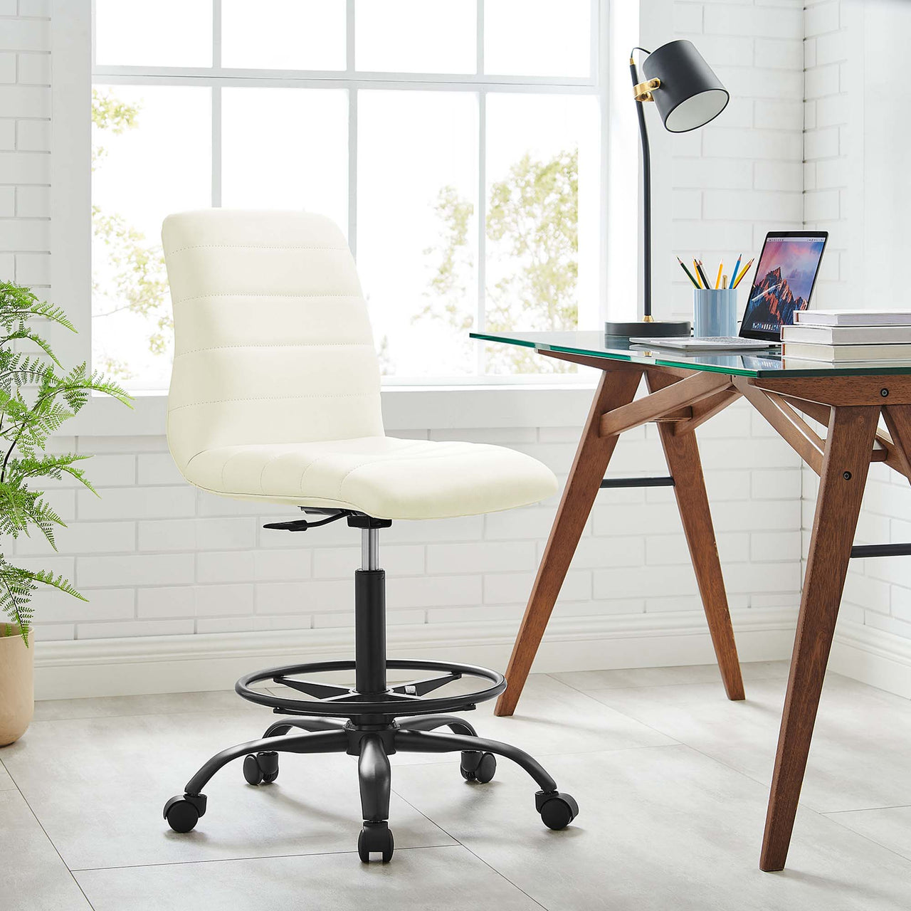 Drift Armless Eco-Leather Drafting Chair, Black & White