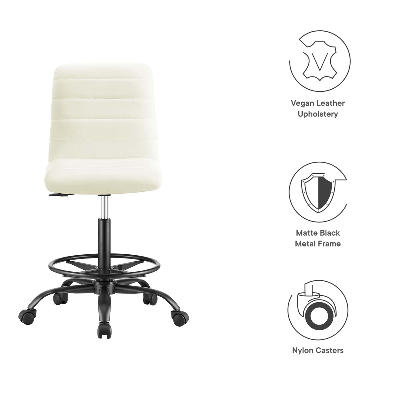 Drift Armless Eco-Leather Drafting Chair, Black & White