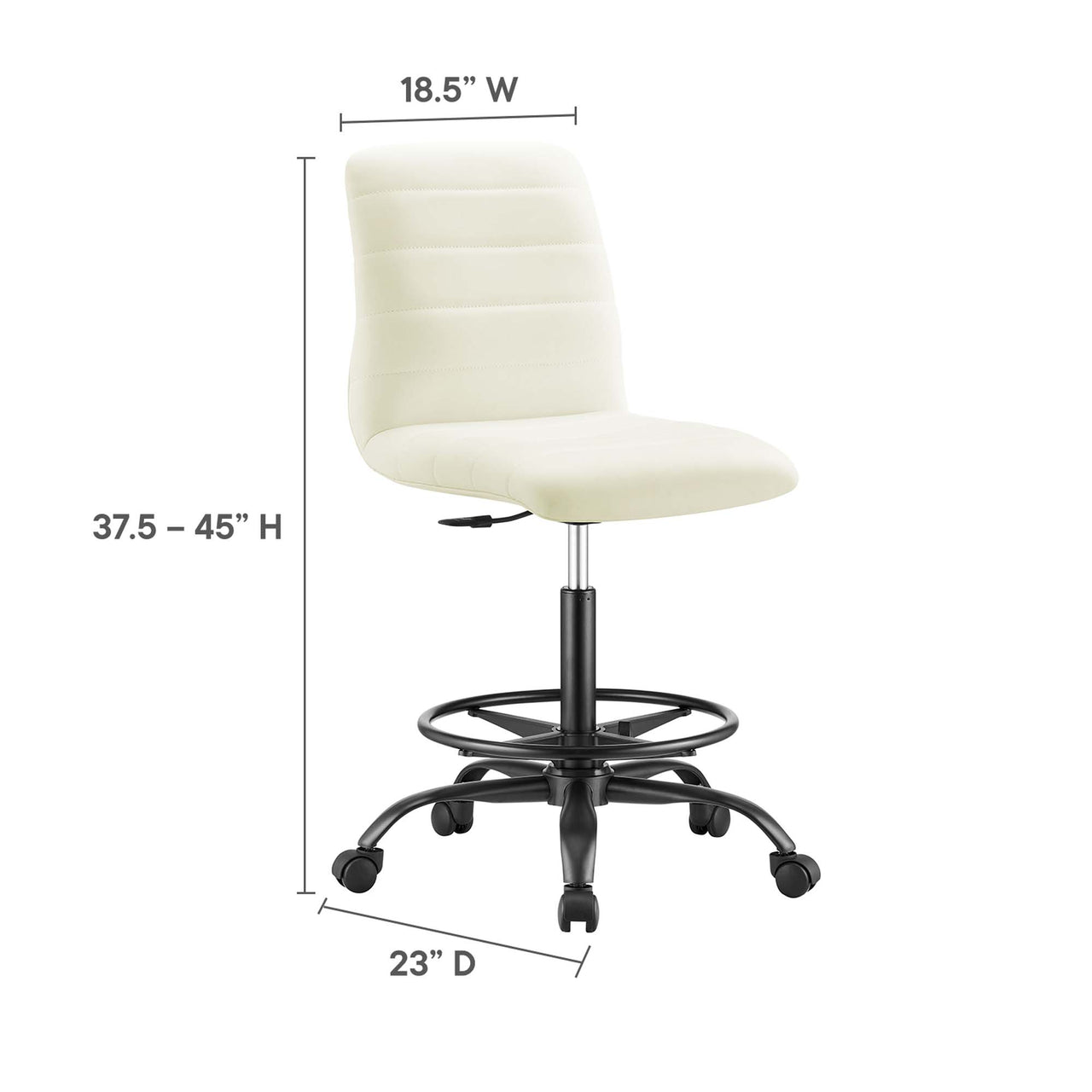 Drift Armless Eco-Leather Drafting Chair, Black & White