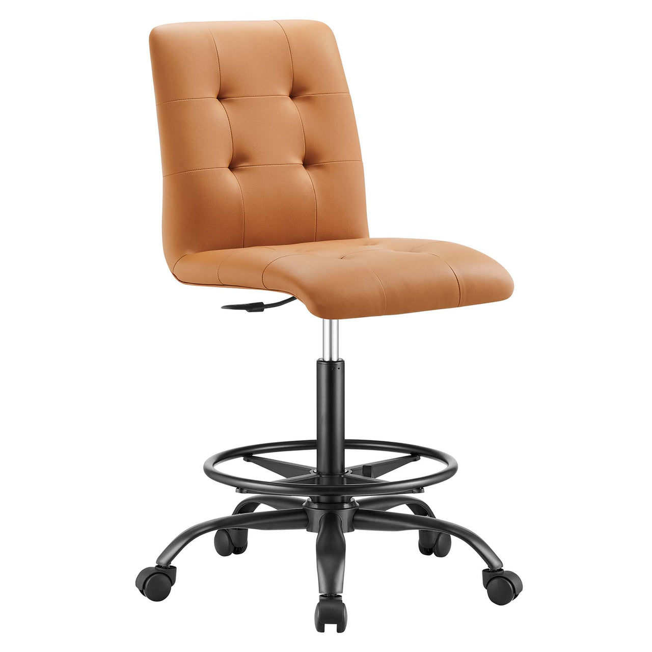 Quartz Armless Eco-Leather Drafting Chair, Black & Tan