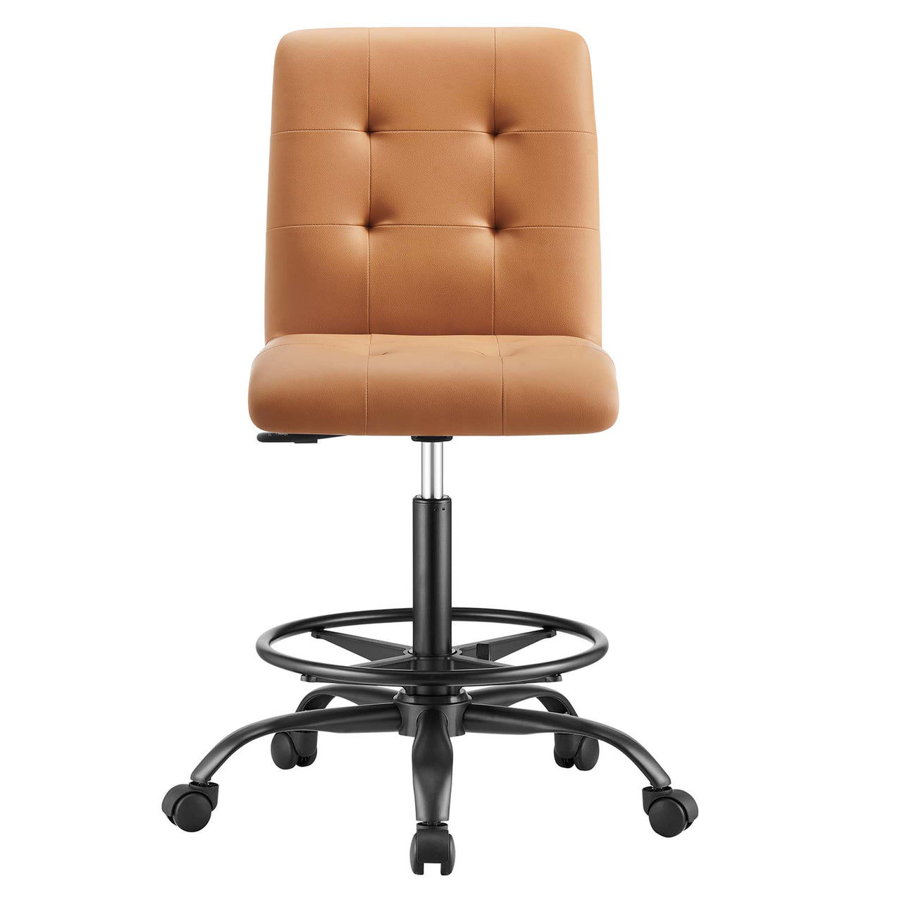 Quartz Armless Eco-Leather Drafting Chair, Black & Tan