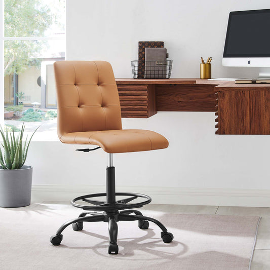 Quartz Armless Eco-Leather Drafting Chair, Black & Tan