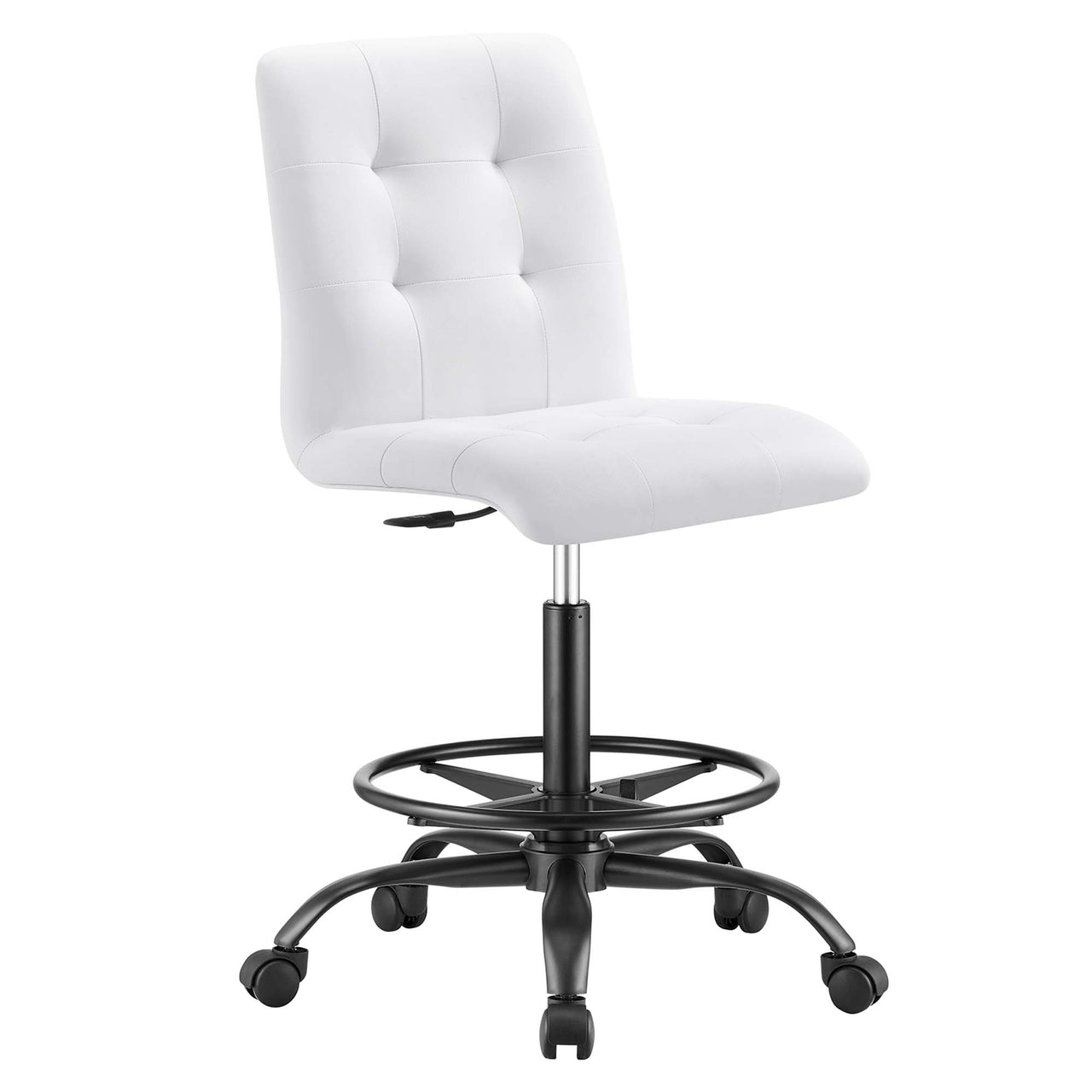 Quartz Armless Eco-Leather Drafting Chair, Black & White