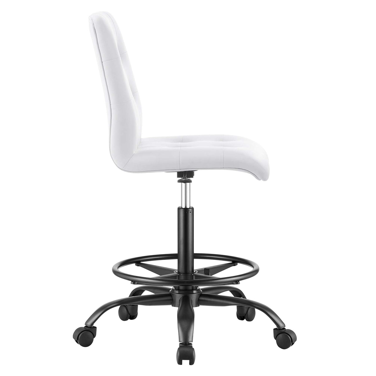 Quartz Armless Eco-Leather Drafting Chair, Black & White