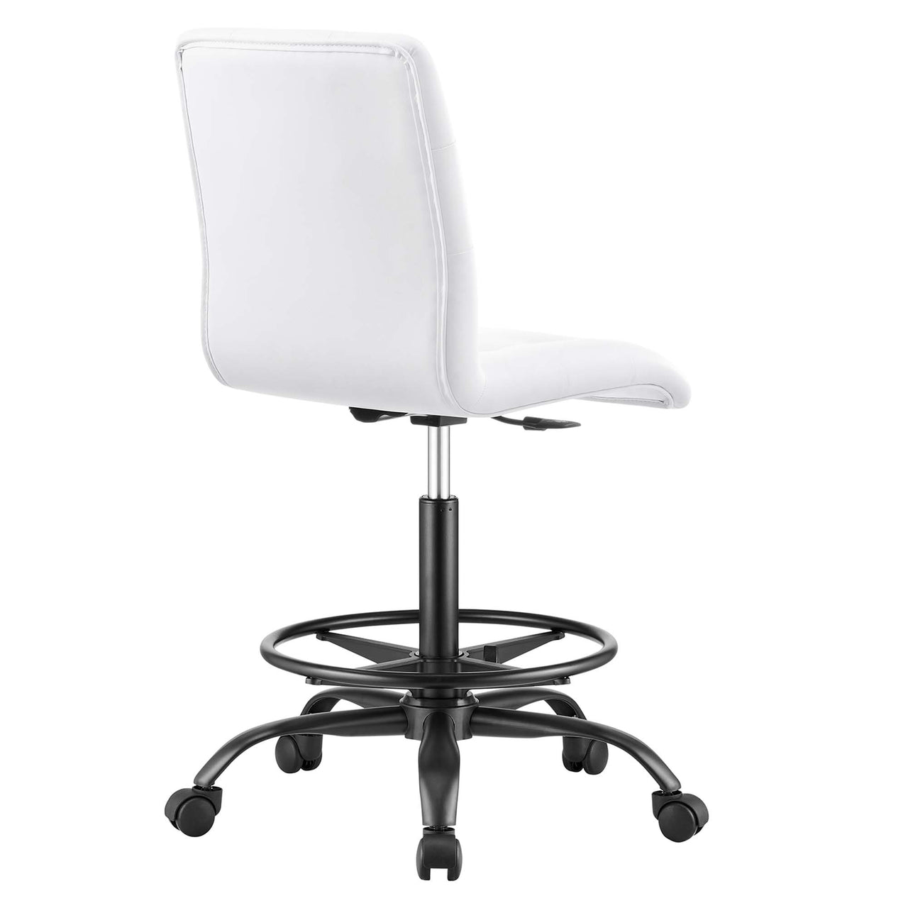 Quartz Armless Eco-Leather Drafting Chair, Black & White