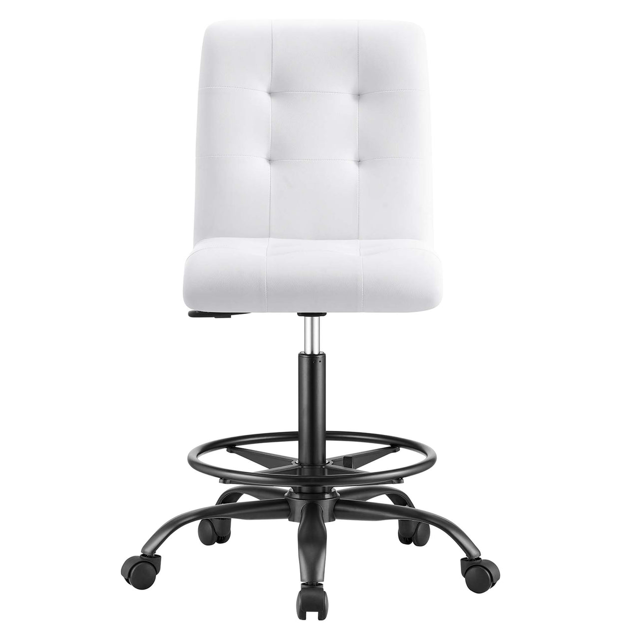 Quartz Armless Eco-Leather Drafting Chair, Black & White