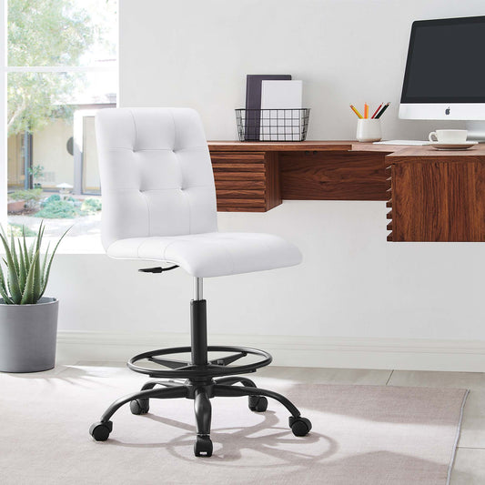 Quartz Armless Eco-Leather Drafting Chair, Black & White