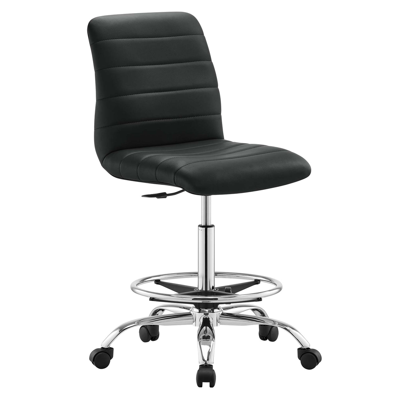 Drift Armless Eco-Leather Drafting Chair, Silver & Black