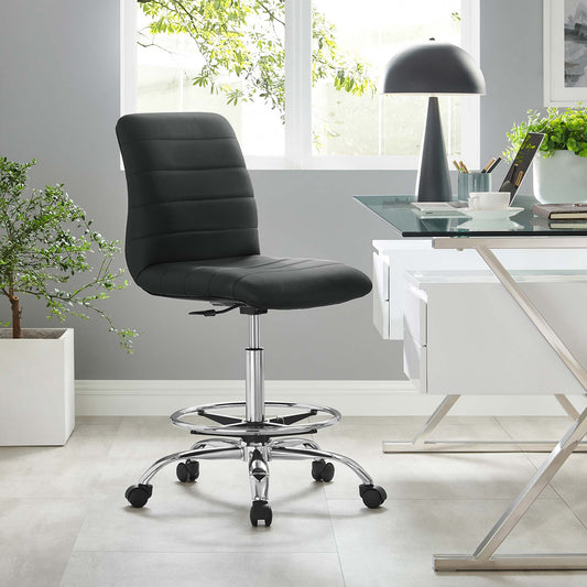 Drift Armless Eco-Leather Drafting Chair, Silver & Black