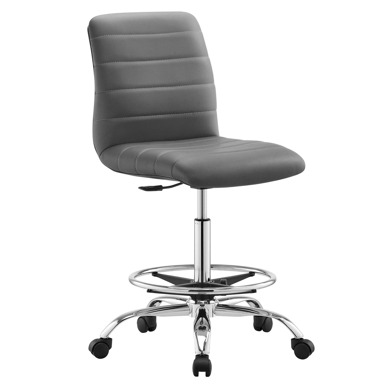 Drift Armless Eco-Leather Drafting Chair, Silver & Gray