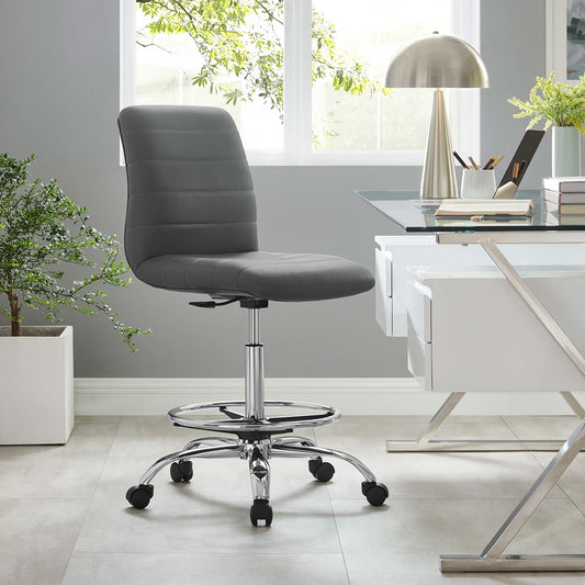 Drift Armless Eco-Leather Drafting Chair, Silver & Gray