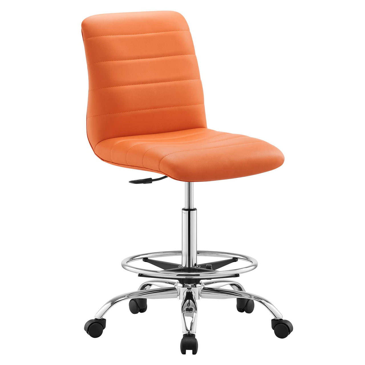 Drift Armless Eco-Leather Drafting Chair, Silver & Orange