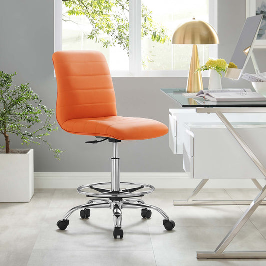 Drift Armless Eco-Leather Drafting Chair, Silver & Orange