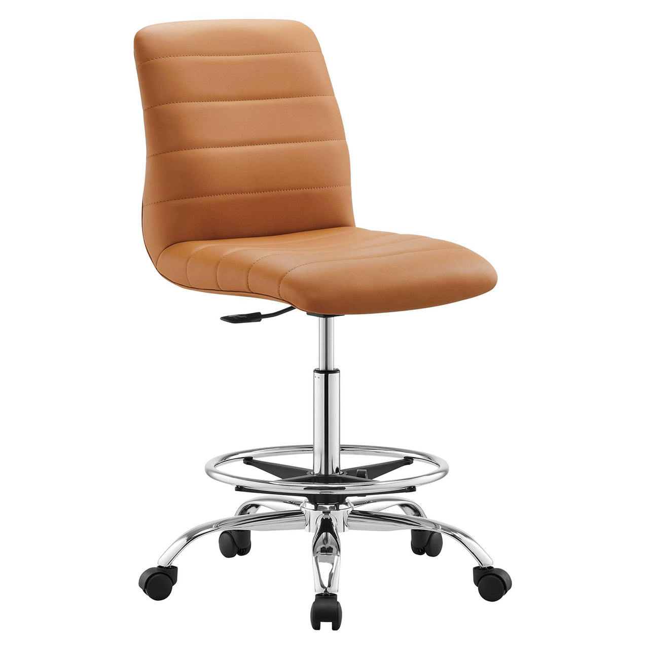 Drift Armless Eco-Leather Drafting Chair, Silver & Tan