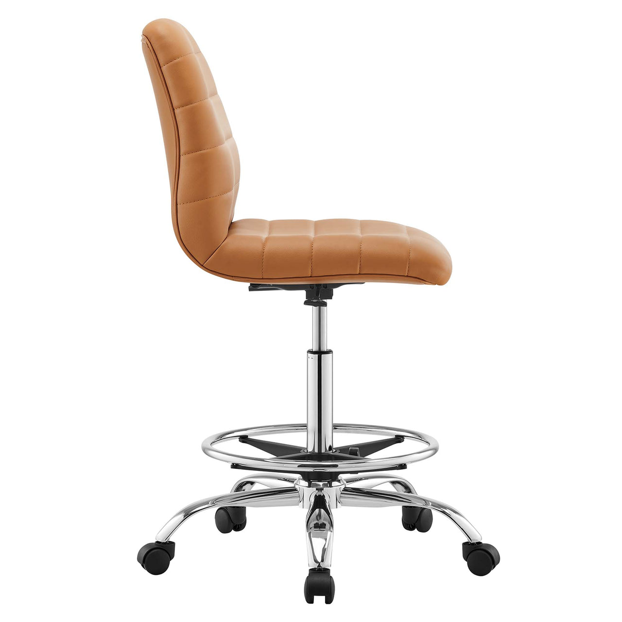 Drift Armless Eco-Leather Drafting Chair, Silver & Tan
