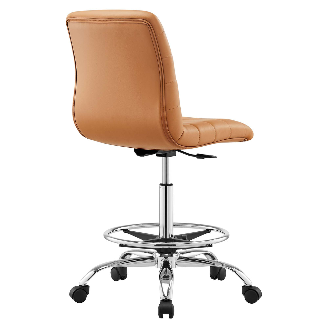 Drift Armless Eco-Leather Drafting Chair, Silver & Tan