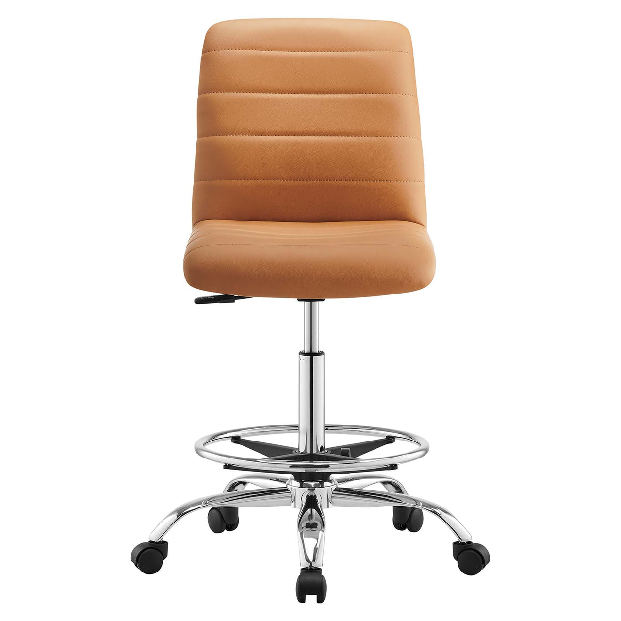 Drift Armless Eco-Leather Drafting Chair, Silver & Tan