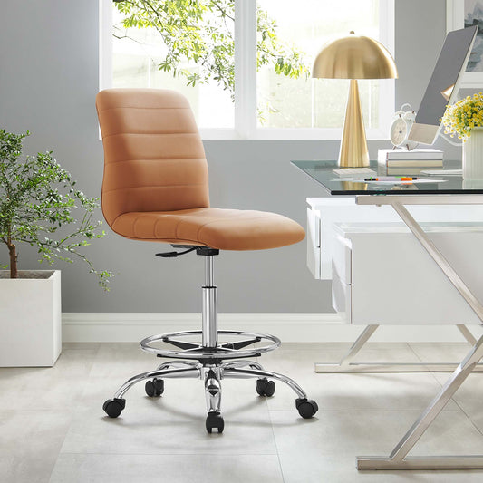 Drift Armless Eco-Leather Drafting Chair, Silver & Tan