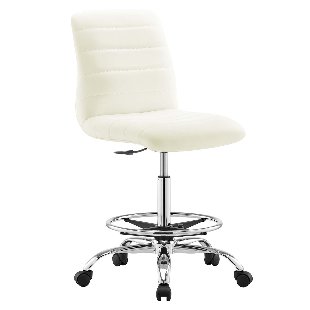 Drift Armless Eco-Leather Drafting Chair, Silver & White