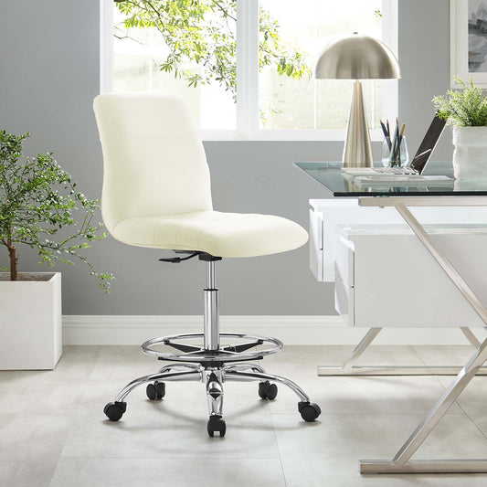 Drift Armless Eco-Leather Drafting Chair, Silver & White