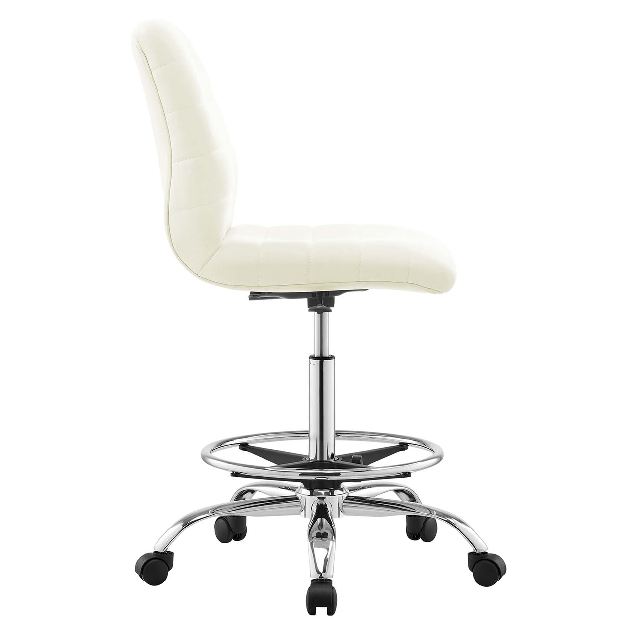 Drift Armless Eco-Leather Drafting Chair, Silver & White