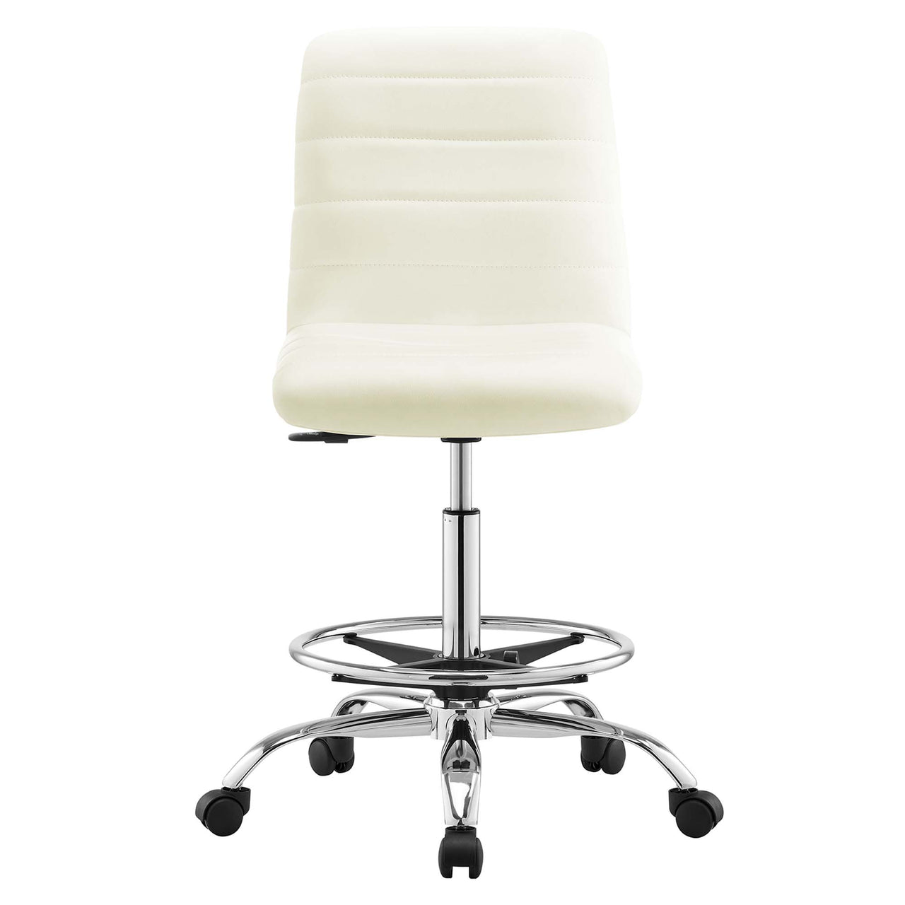 Drift Armless Eco-Leather Drafting Chair, Silver & White