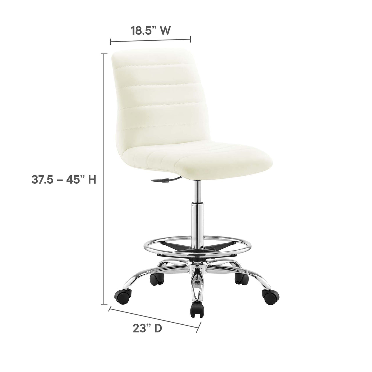 Drift Armless Eco-Leather Drafting Chair, Silver & White