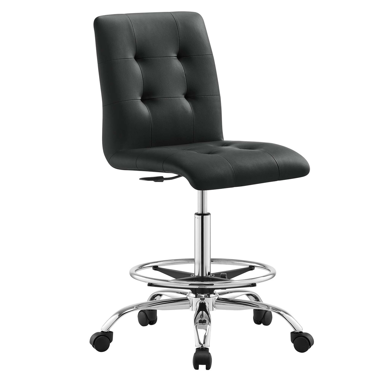 Quartz Armless Eco-Leather Drafting Chair, Silver & Black