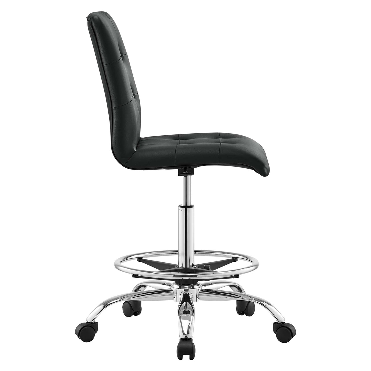 Quartz Armless Eco-Leather Drafting Chair, Silver & Black