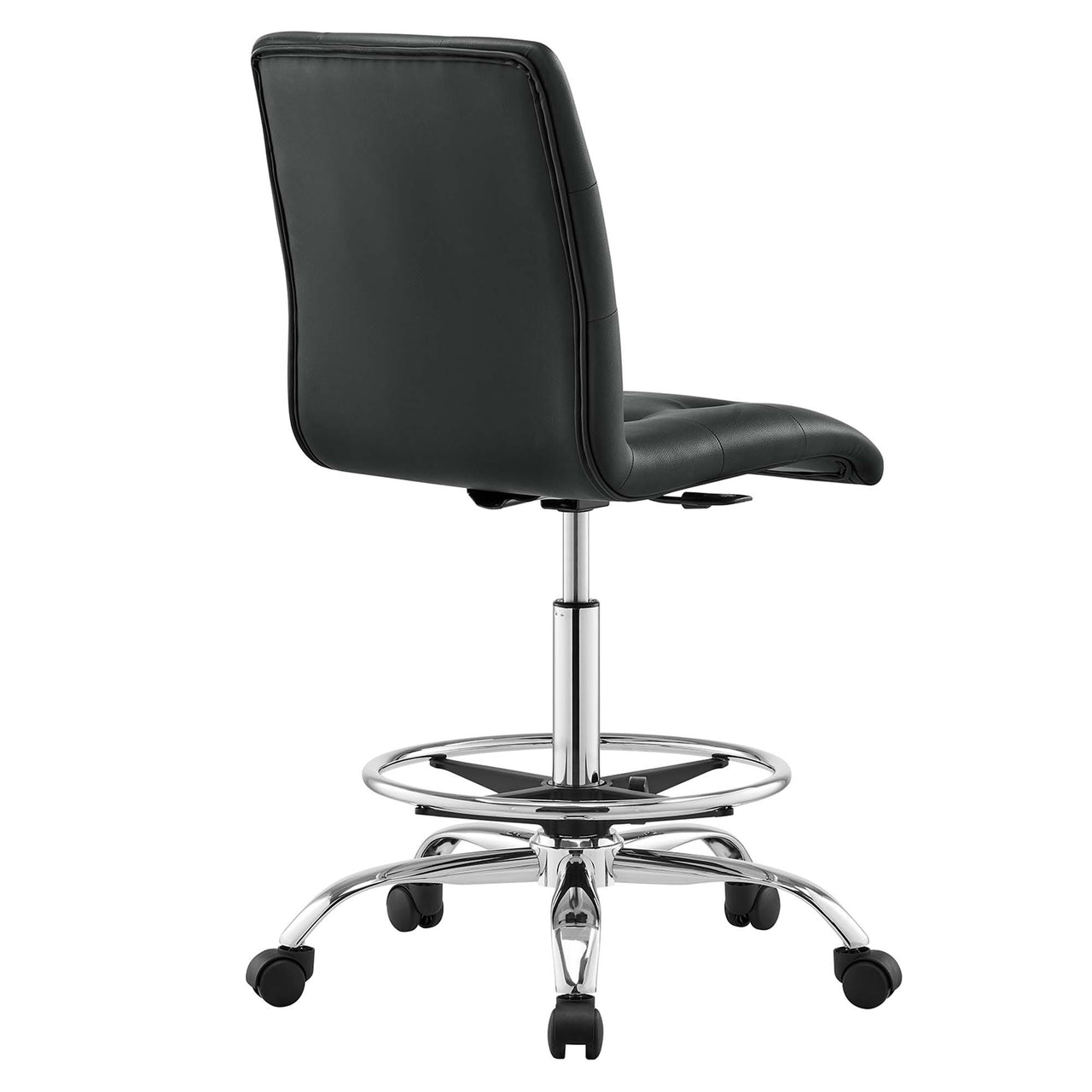 Quartz Armless Eco-Leather Drafting Chair, Silver & Black