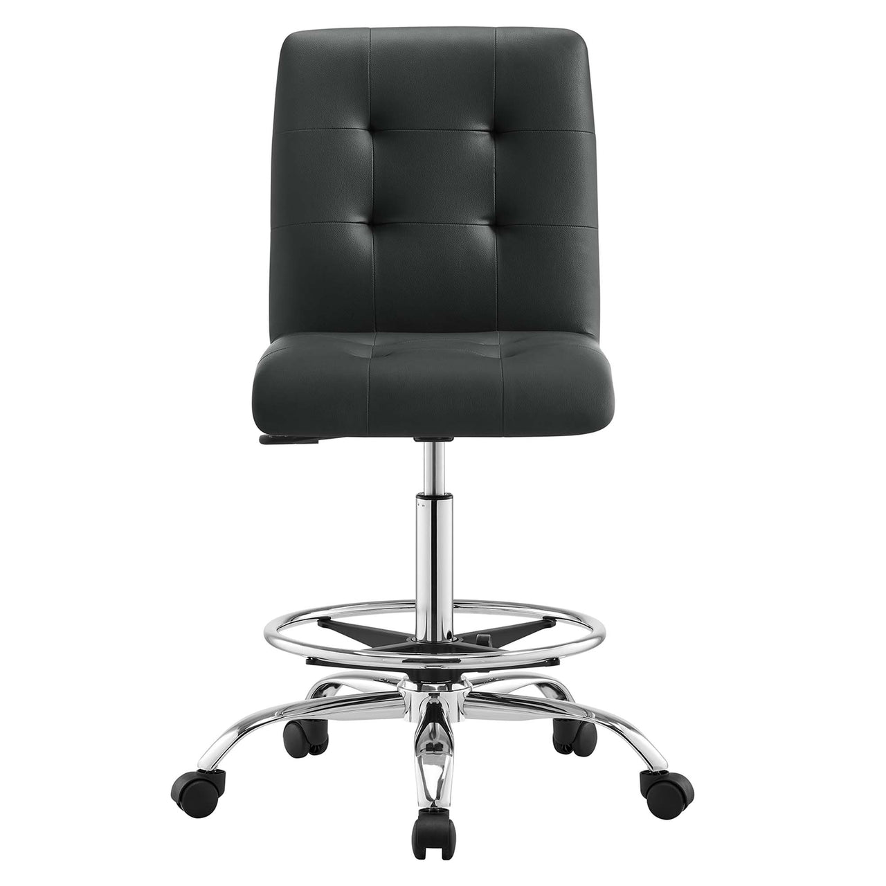 Quartz Armless Eco-Leather Drafting Chair, Silver & Black