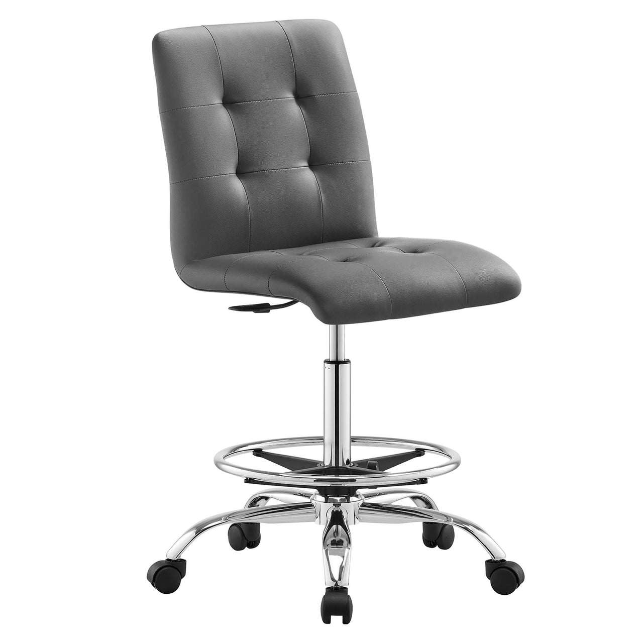 Quartz Armless Eco-Leather Drafting Chair, Silver & Gray