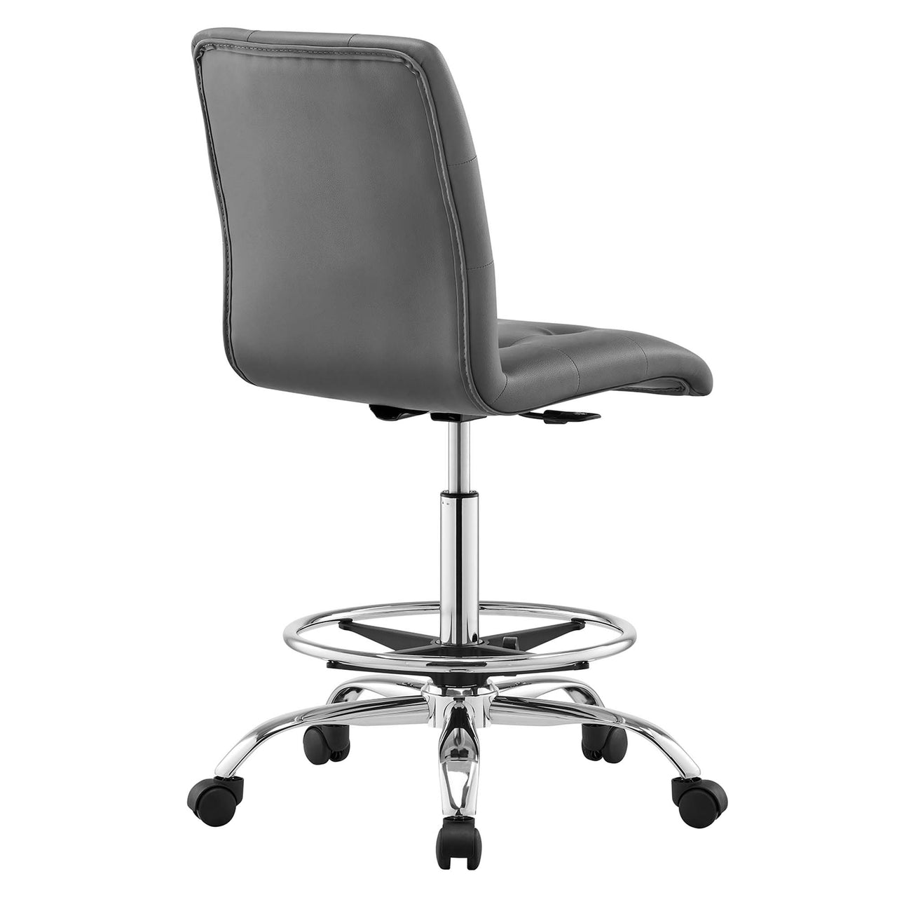 Quartz Armless Eco-Leather Drafting Chair, Silver & Gray