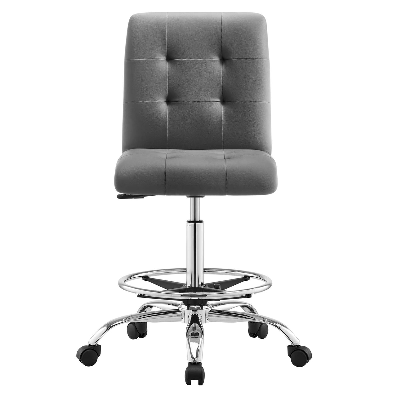 Quartz Armless Eco-Leather Drafting Chair, Silver & Gray