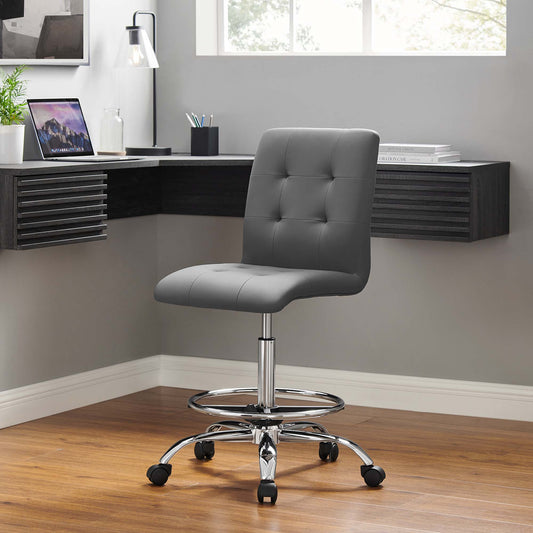 Quartz Armless Eco-Leather Drafting Chair, Silver & Gray