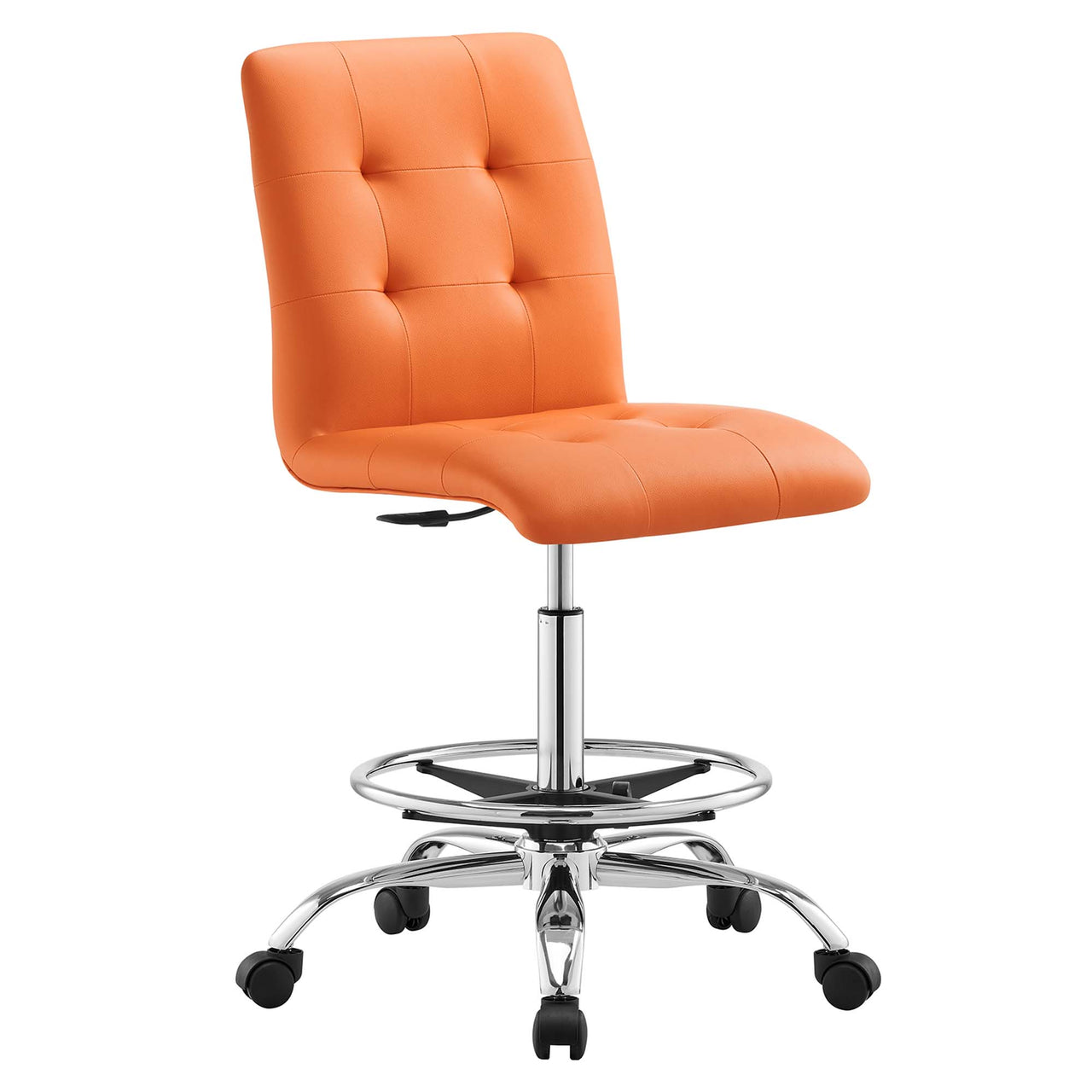 Quartz Armless Eco-Leather Drafting Chair, Silver & Orange