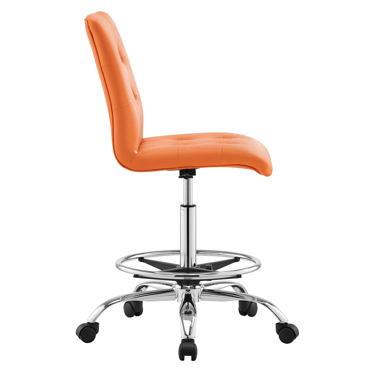 Quartz Armless Eco-Leather Drafting Chair, Silver & Orange