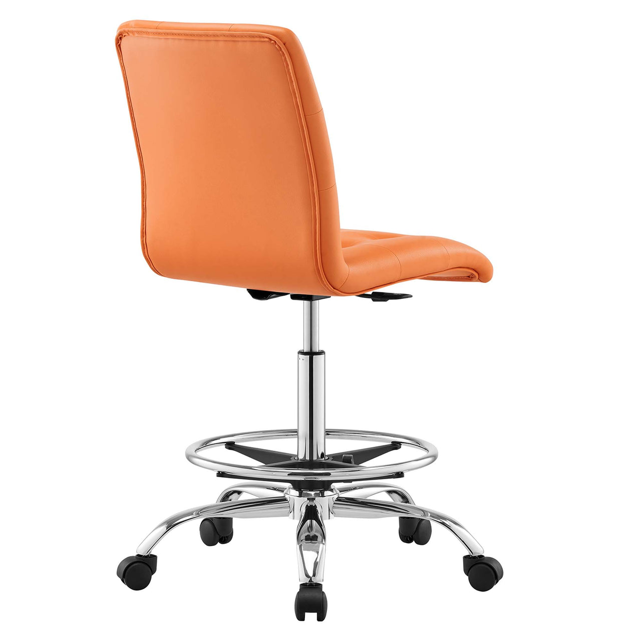 Quartz Armless Eco-Leather Drafting Chair, Silver & Orange