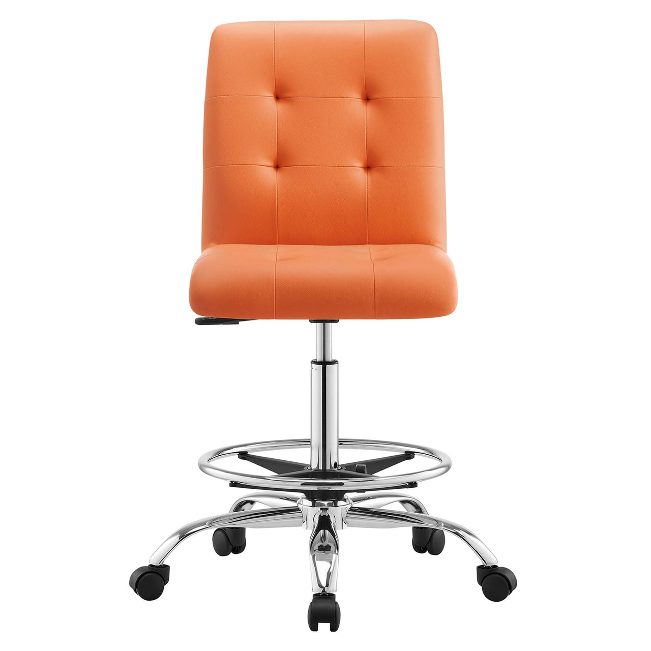 Quartz Armless Eco-Leather Drafting Chair, Silver & Orange