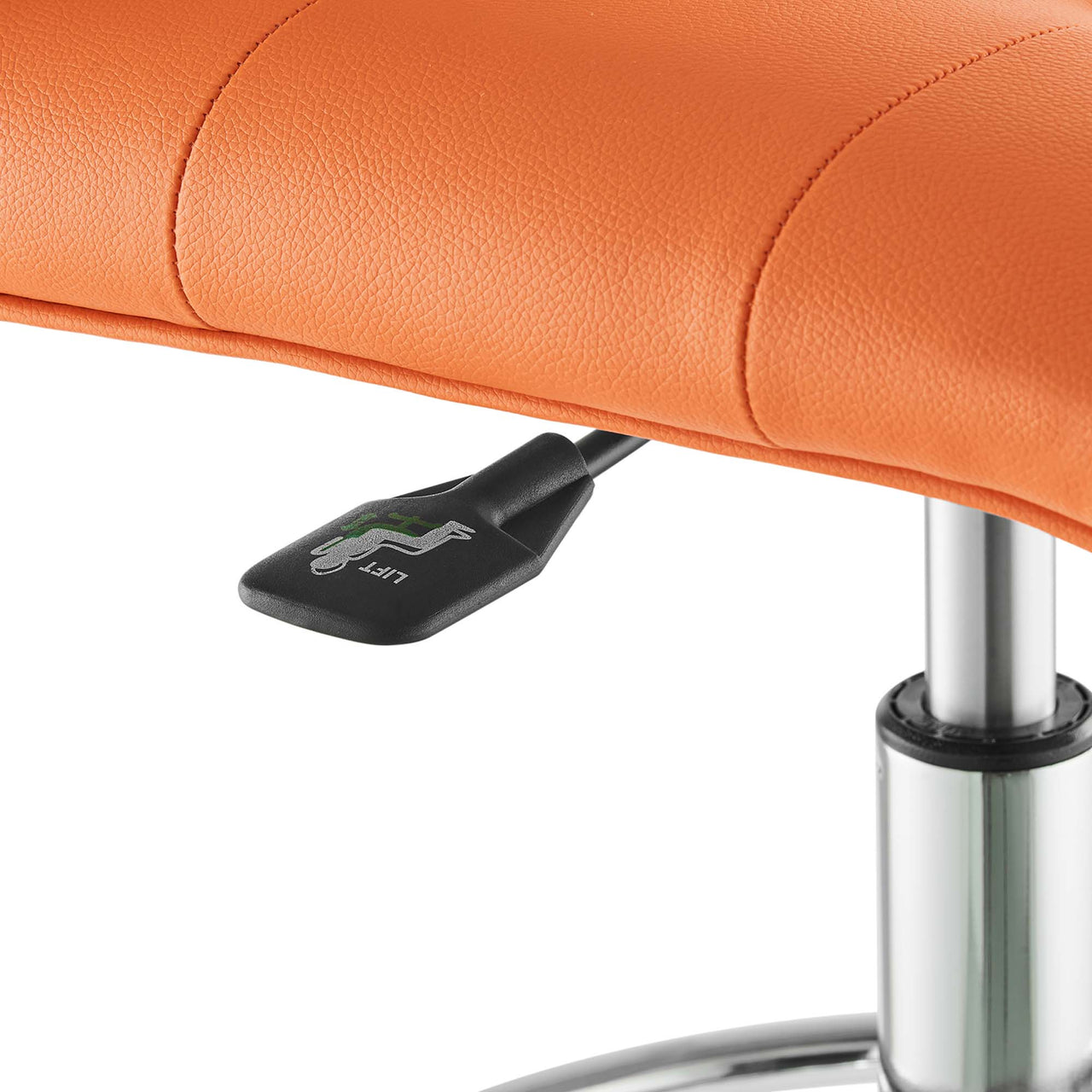 Quartz Armless Eco-Leather Drafting Chair, Silver & Orange