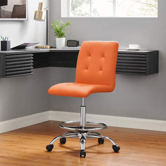 Quartz Armless Eco-Leather Drafting Chair, Silver & Orange
