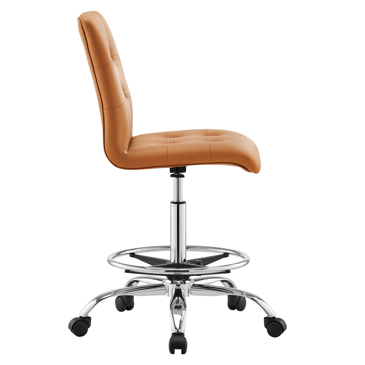 Quartz Armless Eco-Leather Drafting Chair, Silver & Tan