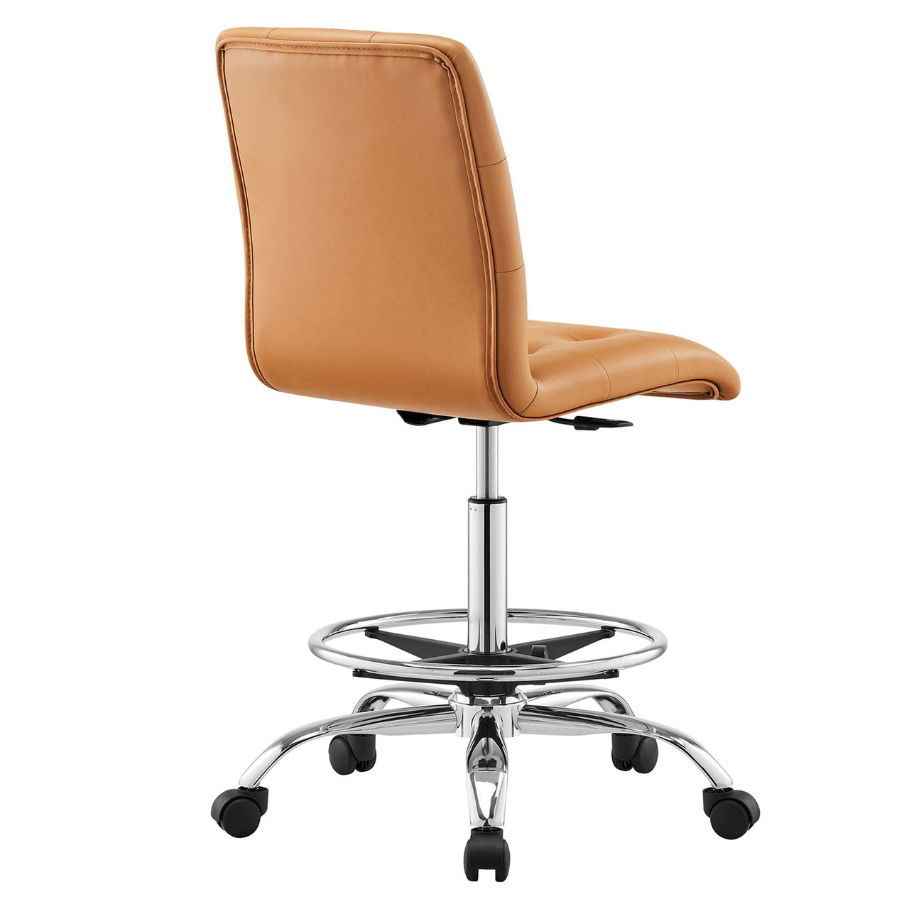 Quartz Armless Eco-Leather Drafting Chair, Silver & Tan