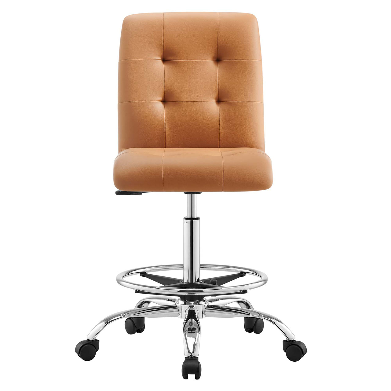 Quartz Armless Eco-Leather Drafting Chair, Silver & Tan