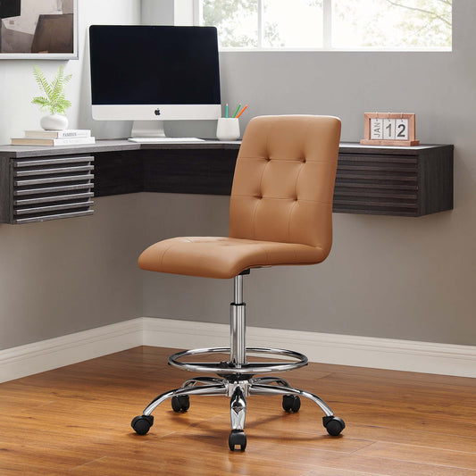 Quartz Armless Eco-Leather Drafting Chair, Silver & Tan