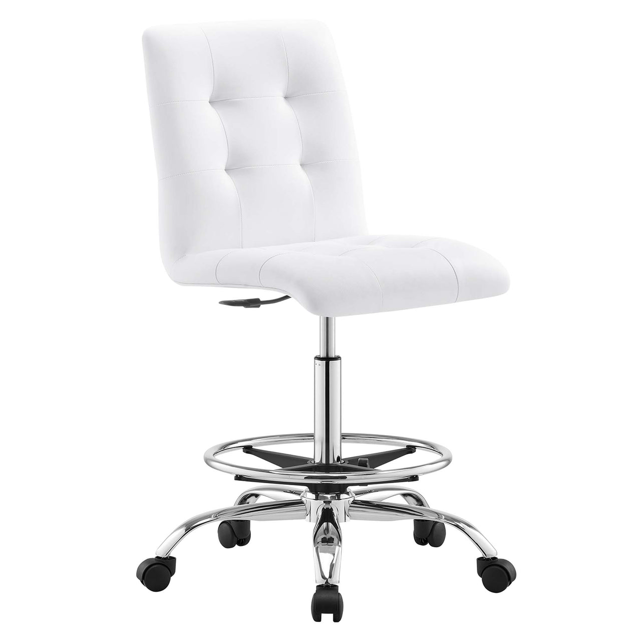 Quartz Armless Eco-Leather Drafting Chair, Silver & White