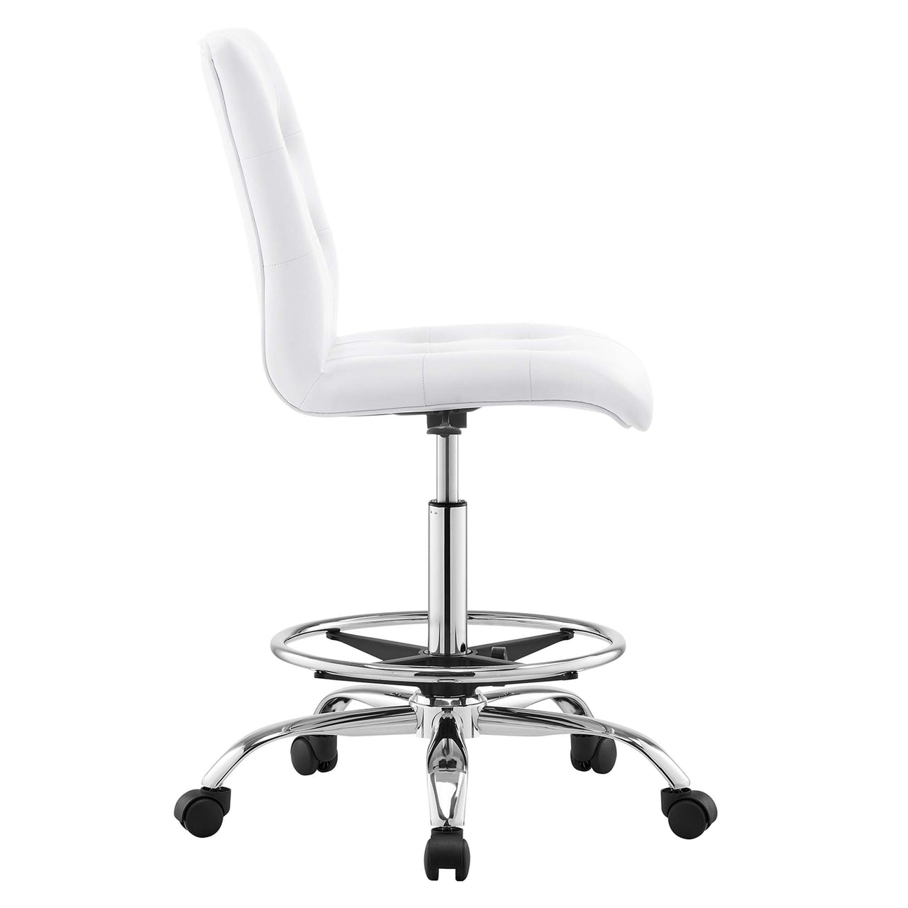 Quartz Armless Eco-Leather Drafting Chair, Silver & White