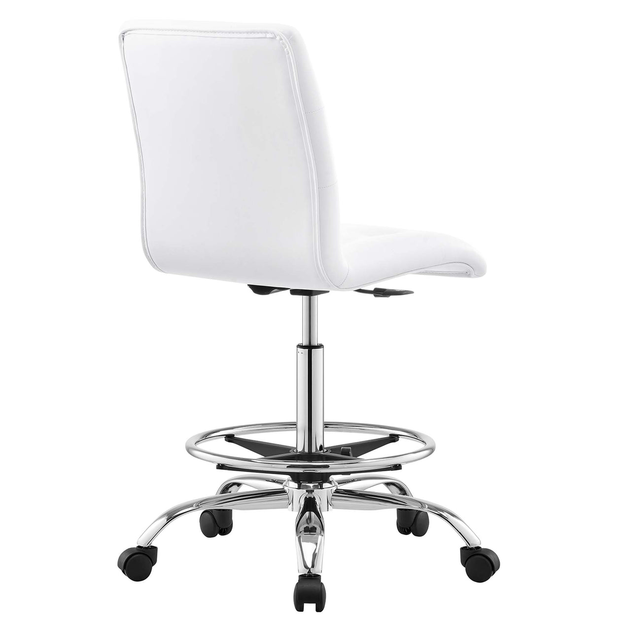 Quartz Armless Eco-Leather Drafting Chair, Silver & White
