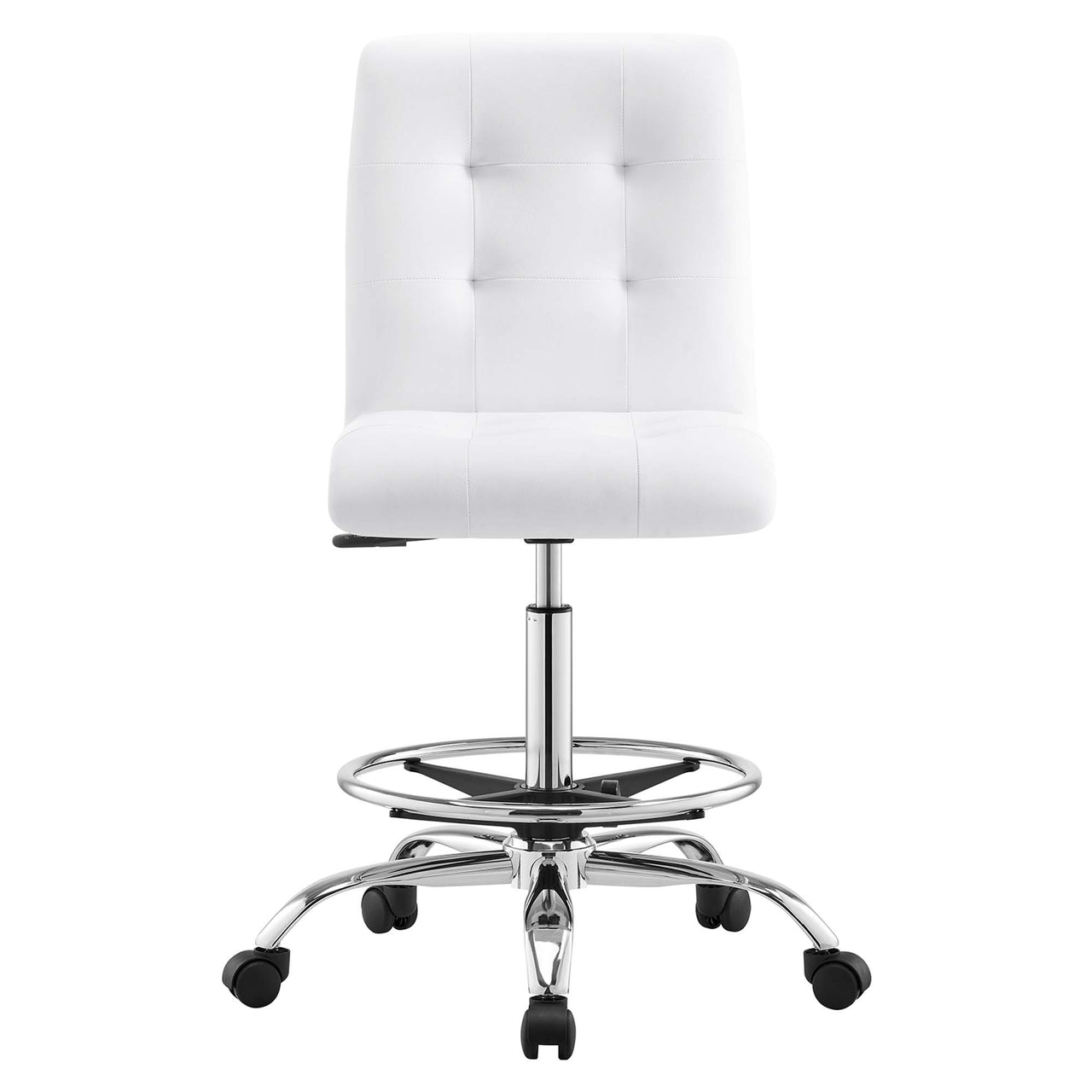 Quartz Armless Eco-Leather Drafting Chair, Silver & White